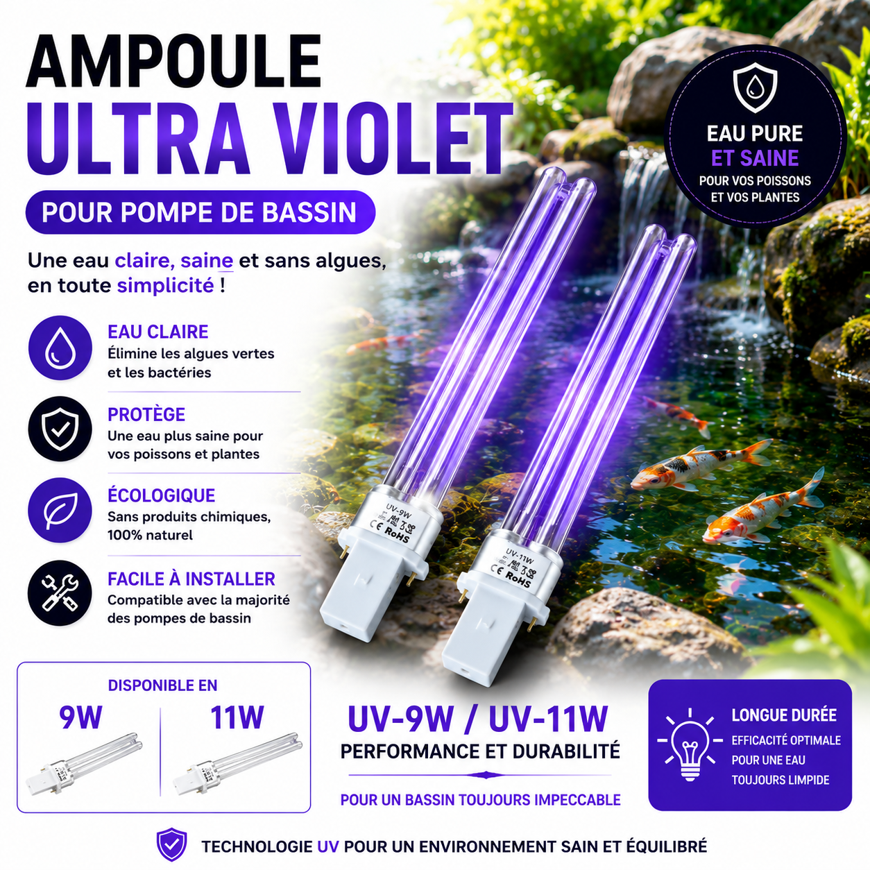 Lampe UV 9 W pour Filtration bassin