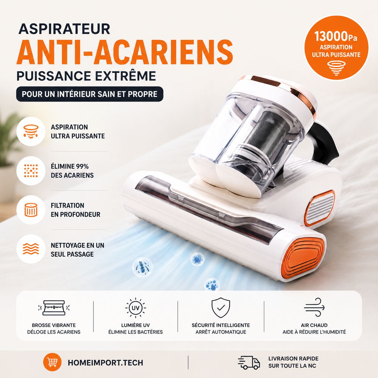 Aspirateur a main pour matelas anti acariens